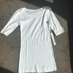 White Three Quarter Sleeve T-shirt from Caslon
